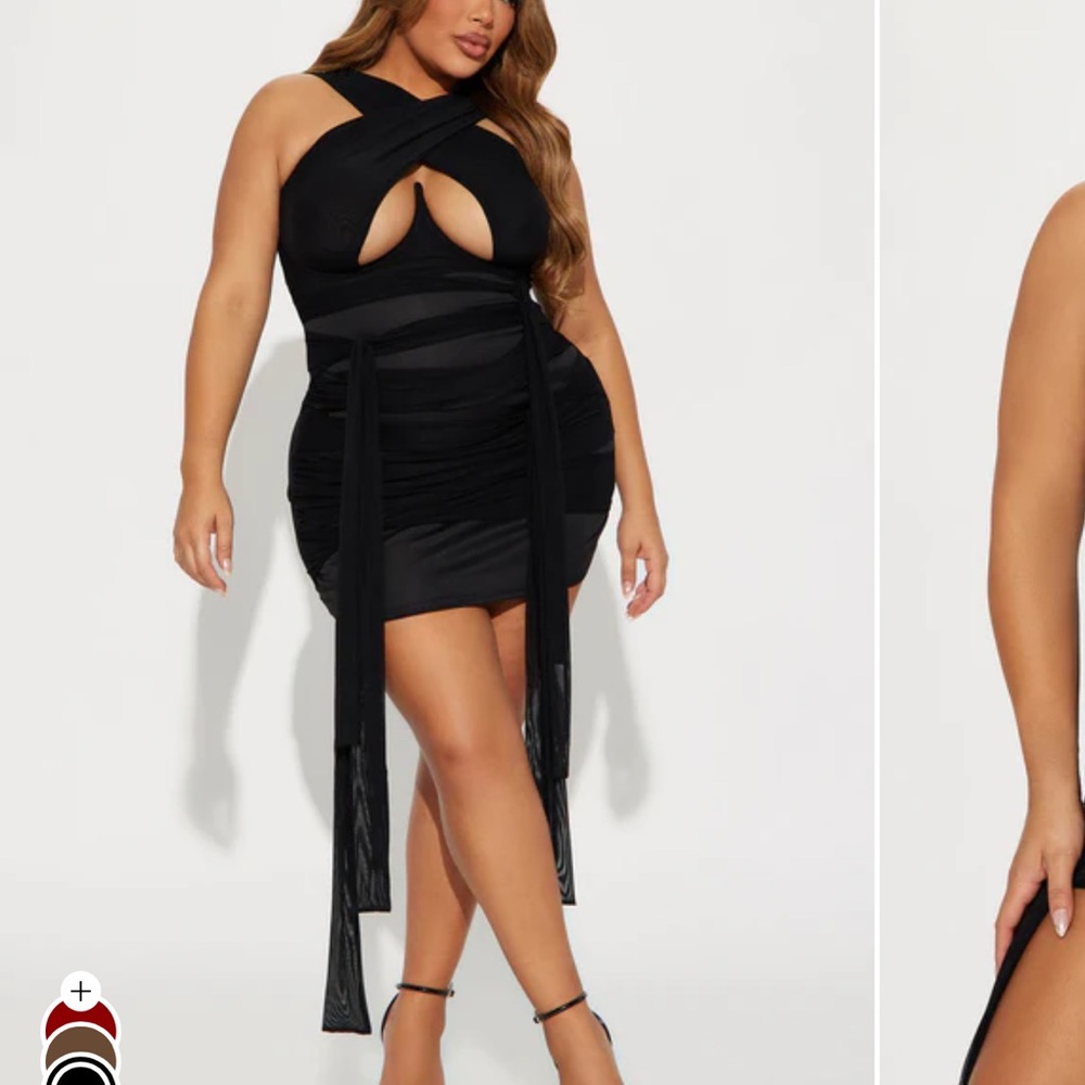 Fashion Nova Tied To You Mesh Micro Mini Dress- Black